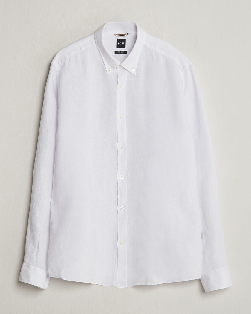 BOSS BLACK Liam Linen Shirt White – Hvid
