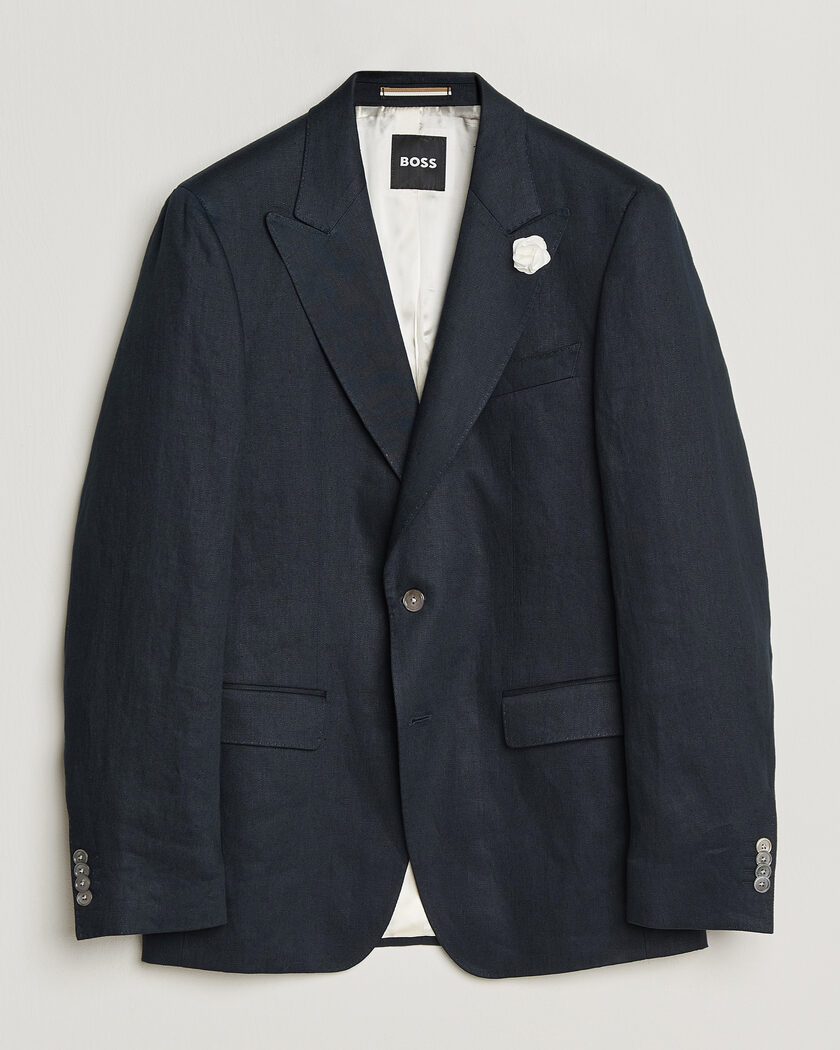 BOSS BLACK Hutson Linen Suit Blazer Dark Blue – Blå