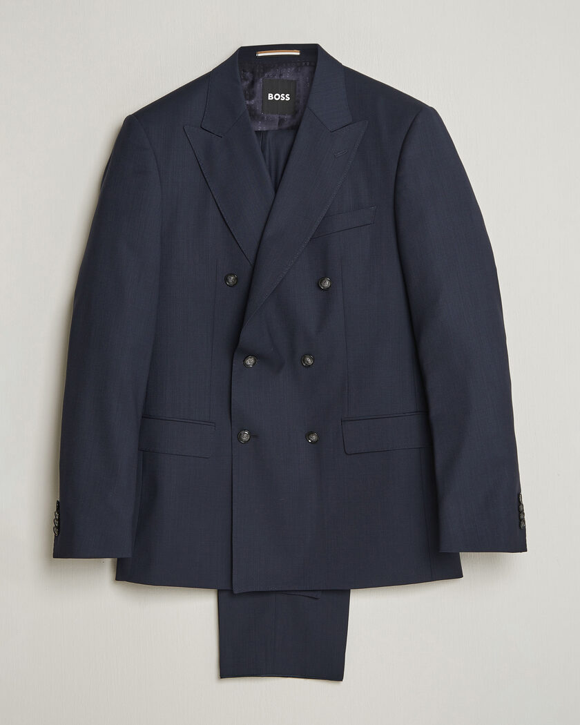 BOSS BLACK Huge Wool Double Breasted Suit Dark Blue – Blå