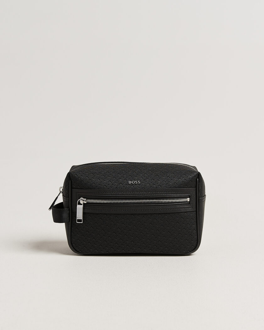 BOSS BLACK Daxter Monogram Leather Washbag Black – Sort