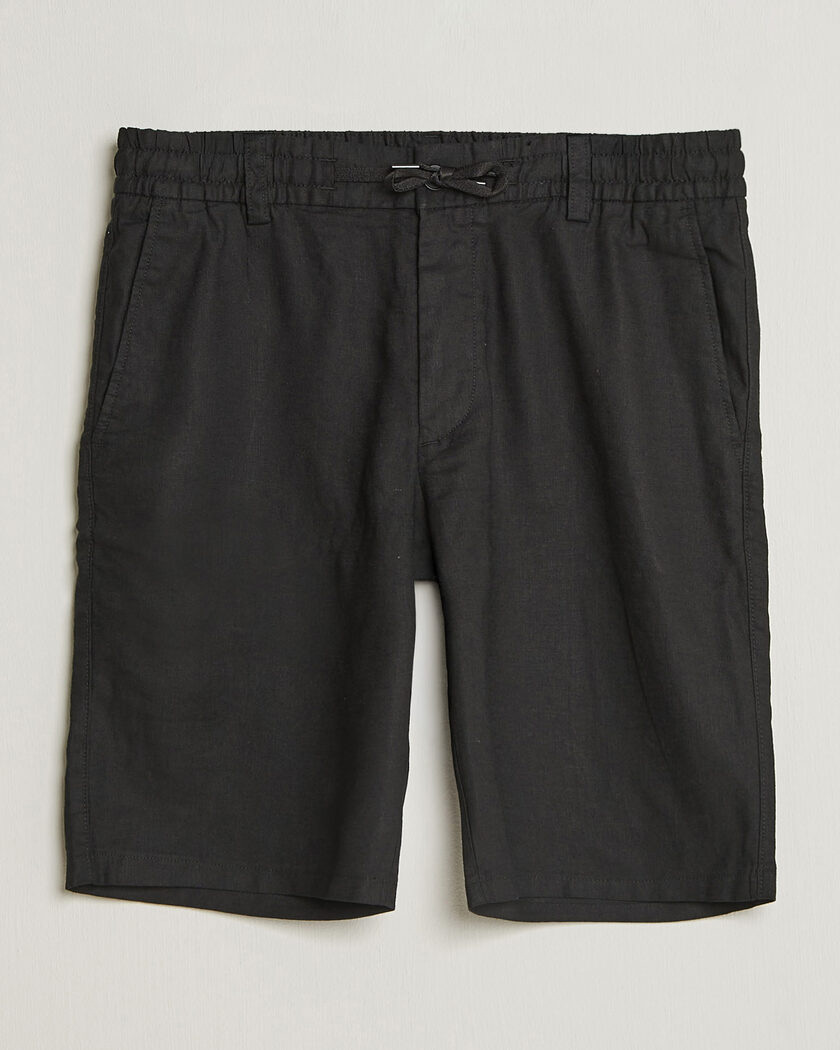 BOSS ORANGE Tapered Linen Drawstring Shorts Black – Sort