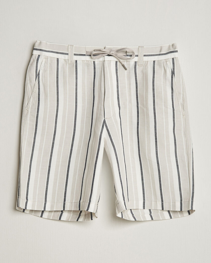 BOSS ORANGE Linen/Cotton Striped Drawstring Shorts Open Grey – Grå