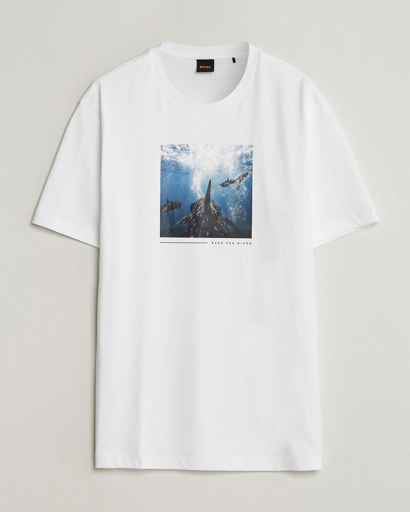 BOSS ORANGE Creature Printed Crew Neck T-Shirt Natural – Hvid