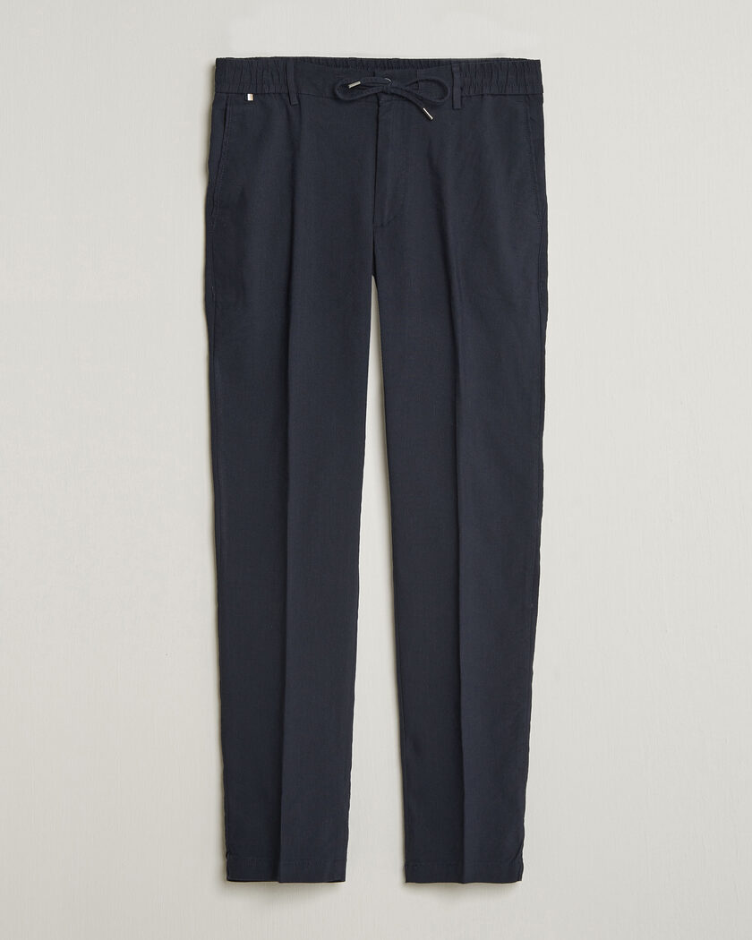  BOSS BLACK Kane Linen Drawstring Trousers Dark Blue – Blå