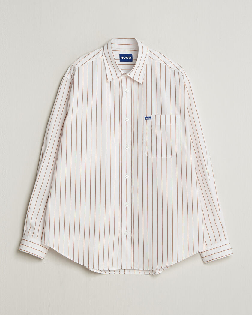 HUGO Ebalto Striped Cotton Shirt Light Orange – Flerfarvet