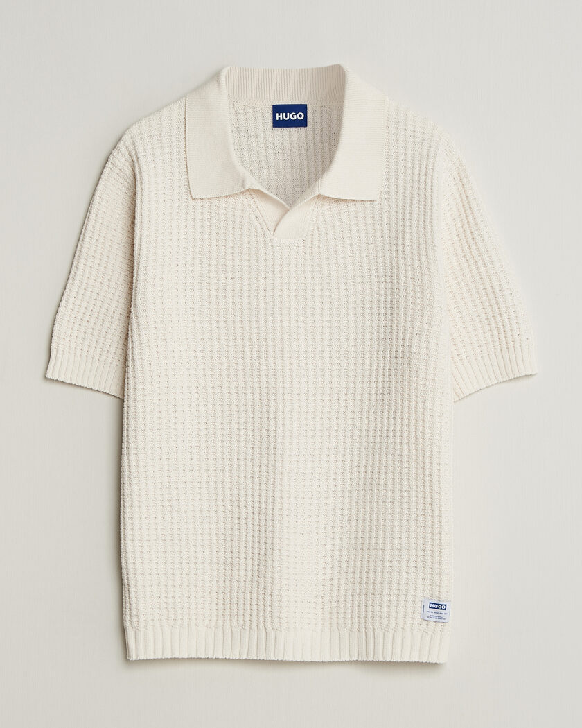 HUGO Spero Knitted Polo Open White – Hvid