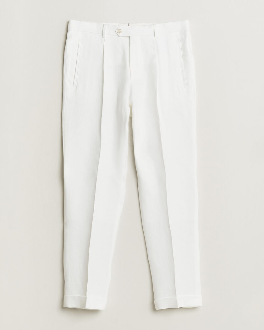 BOSS CAMEL Peet Linen Pleated Trousers White – Hvid