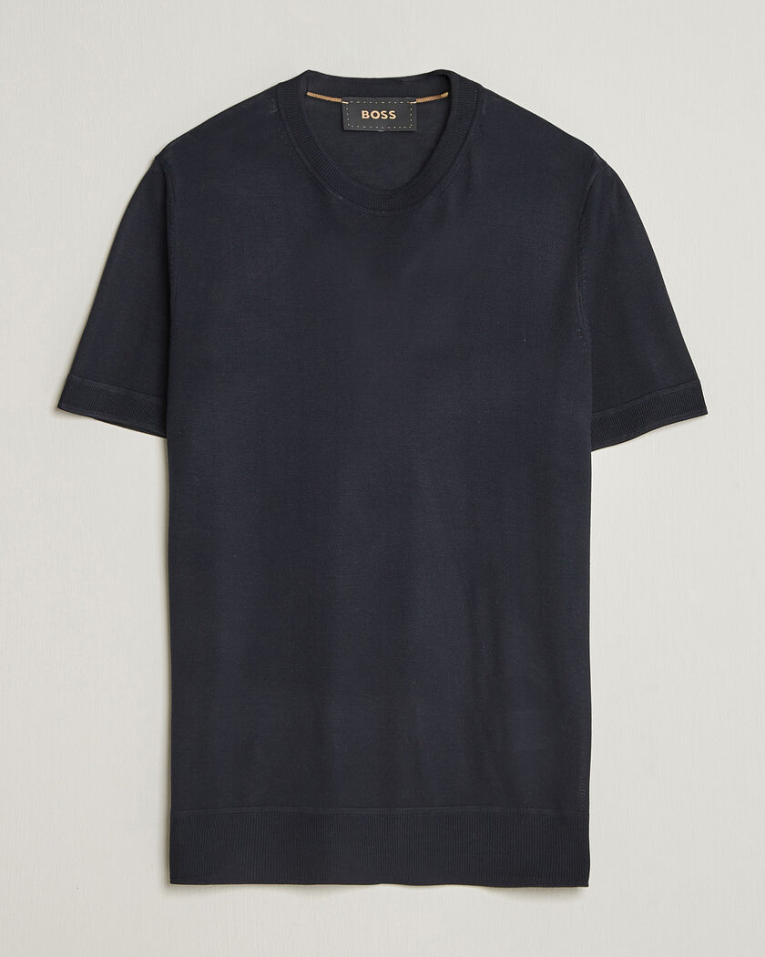 BOSS CAMEL Nottano Silk Knitted T-Shirt Dark Blue – Blå