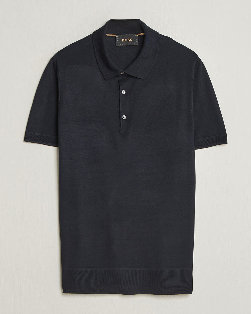 BOSS CAMEL Novo Silk Knitted Polo Dark Blue – Blå