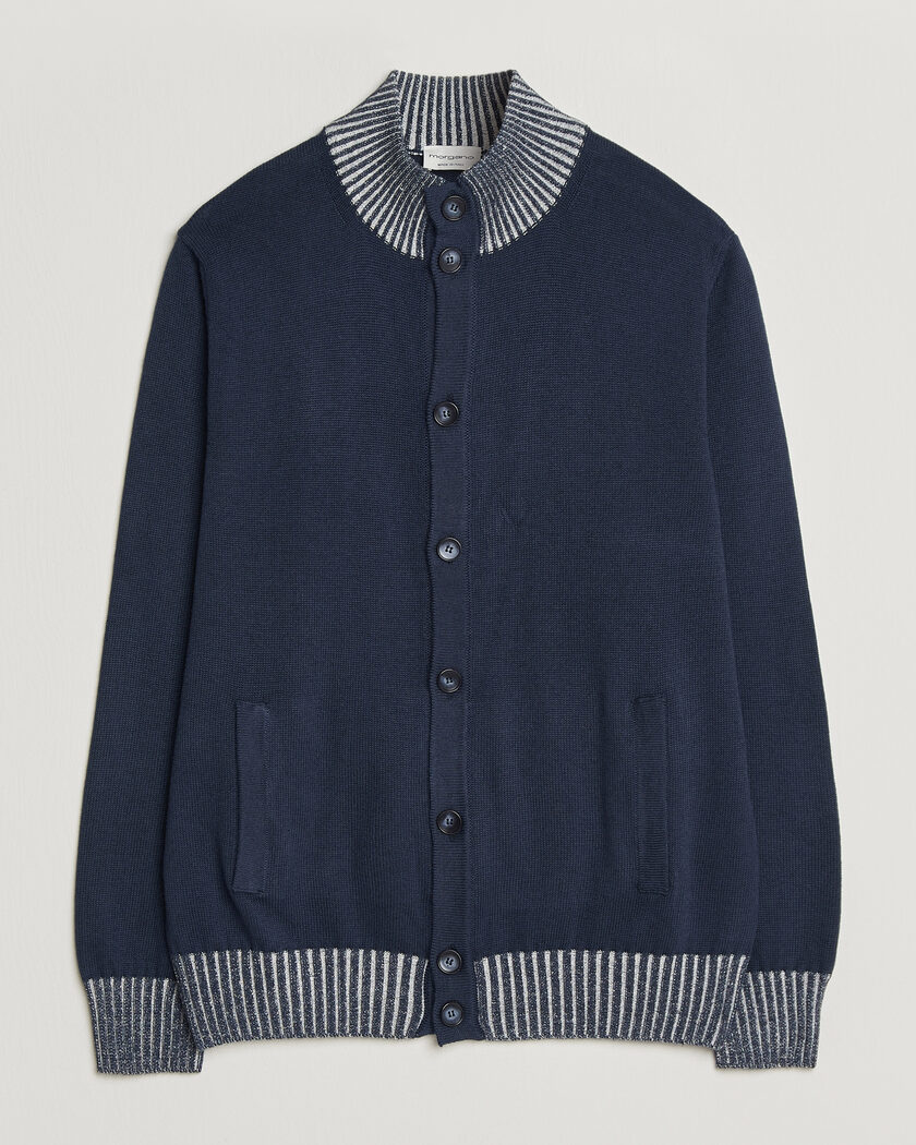 Morgano Cotton/Cashmere Knitted Cardigan Navy – Blå