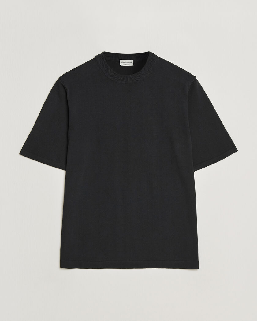 Morgano Knitted Cotton Crepe T-Shirt Black – Sort