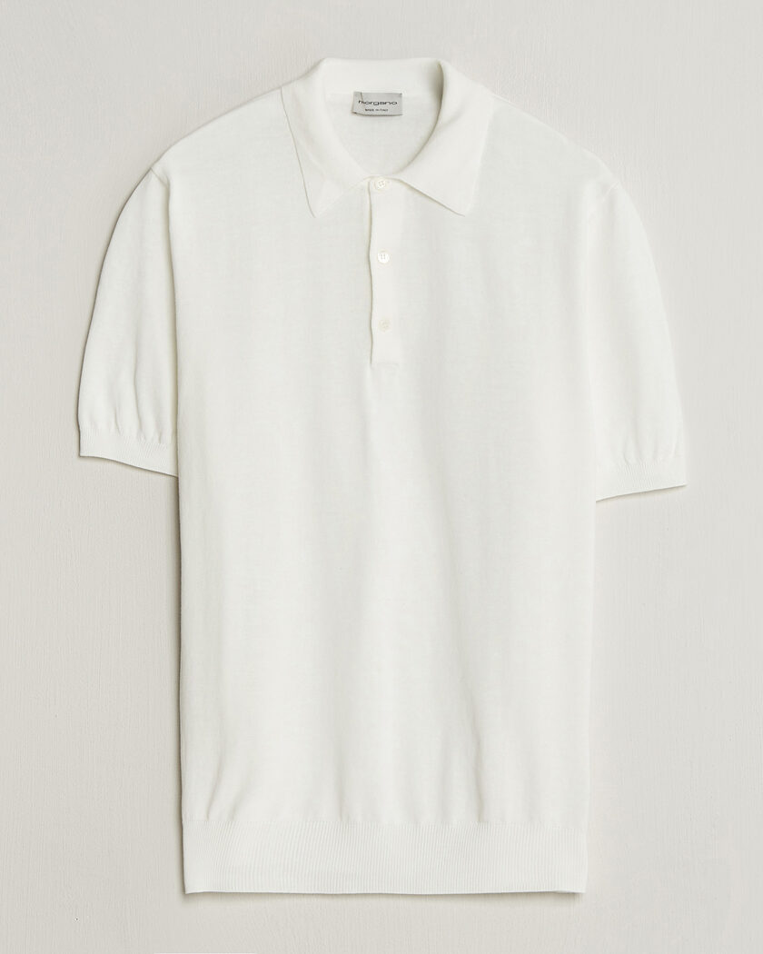 Morgano Knitted Cotton Crepe Polo Latte – Hvid