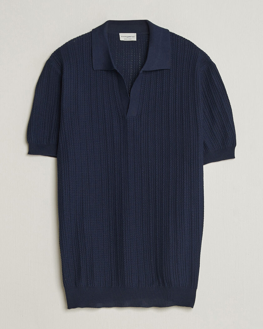 Morgano Structured Knitted Polo Navy – Blå