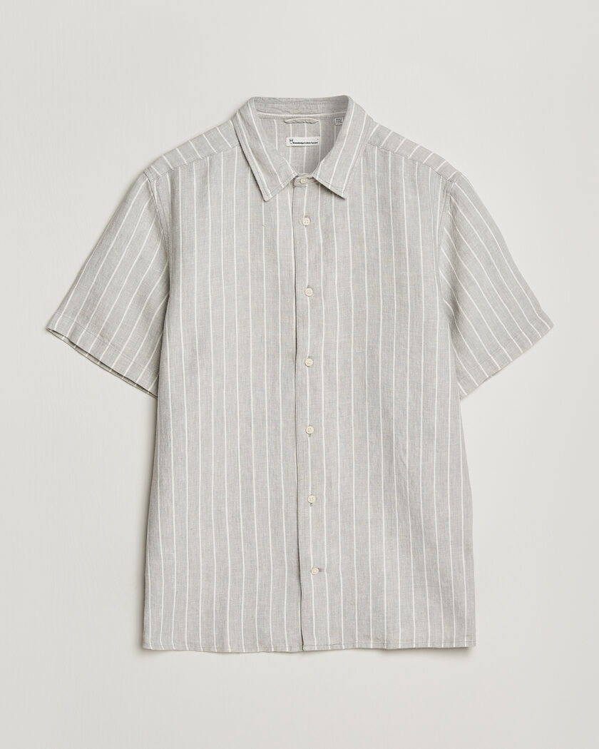 KnowledgeCotton Apparel Striped Linen Resort Shirt Grey – Grå