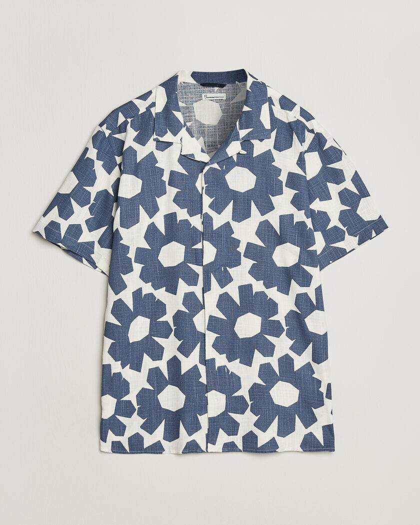 KnowledgeCotton Apparel Printed Linen Mix Shirt Blue – Blå