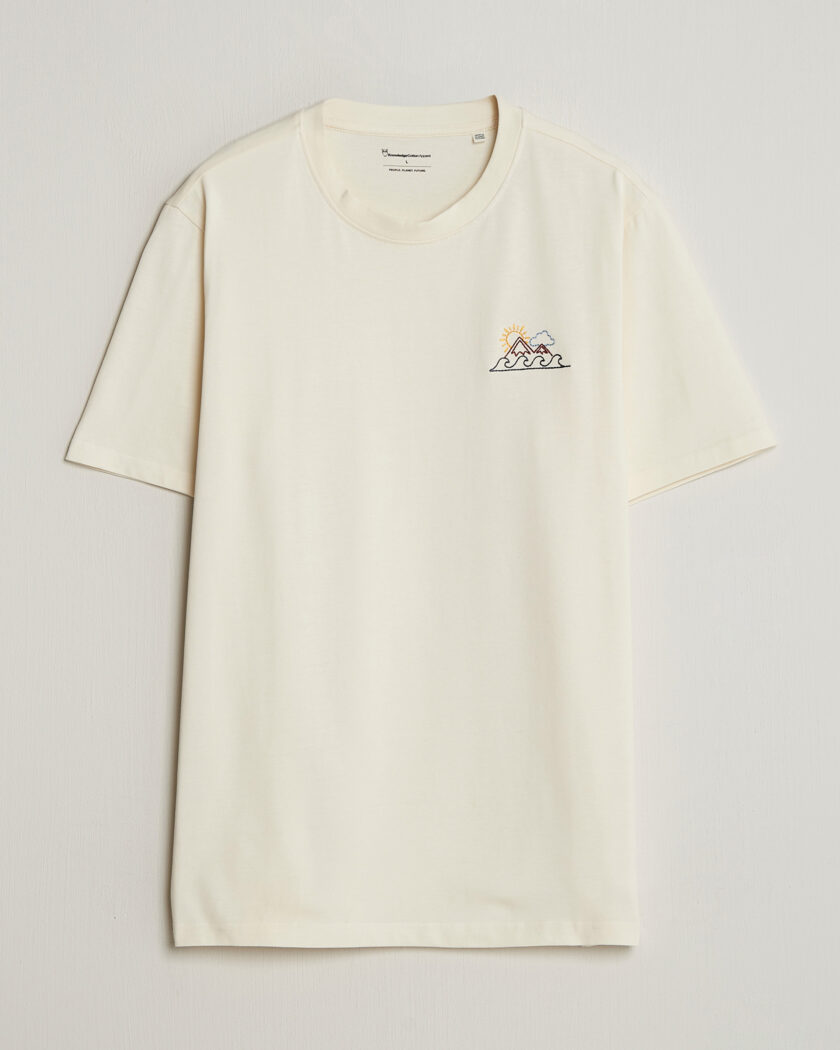 KnowledgeCotton Apparel Chest Print T-Shirt Egret – Hvid