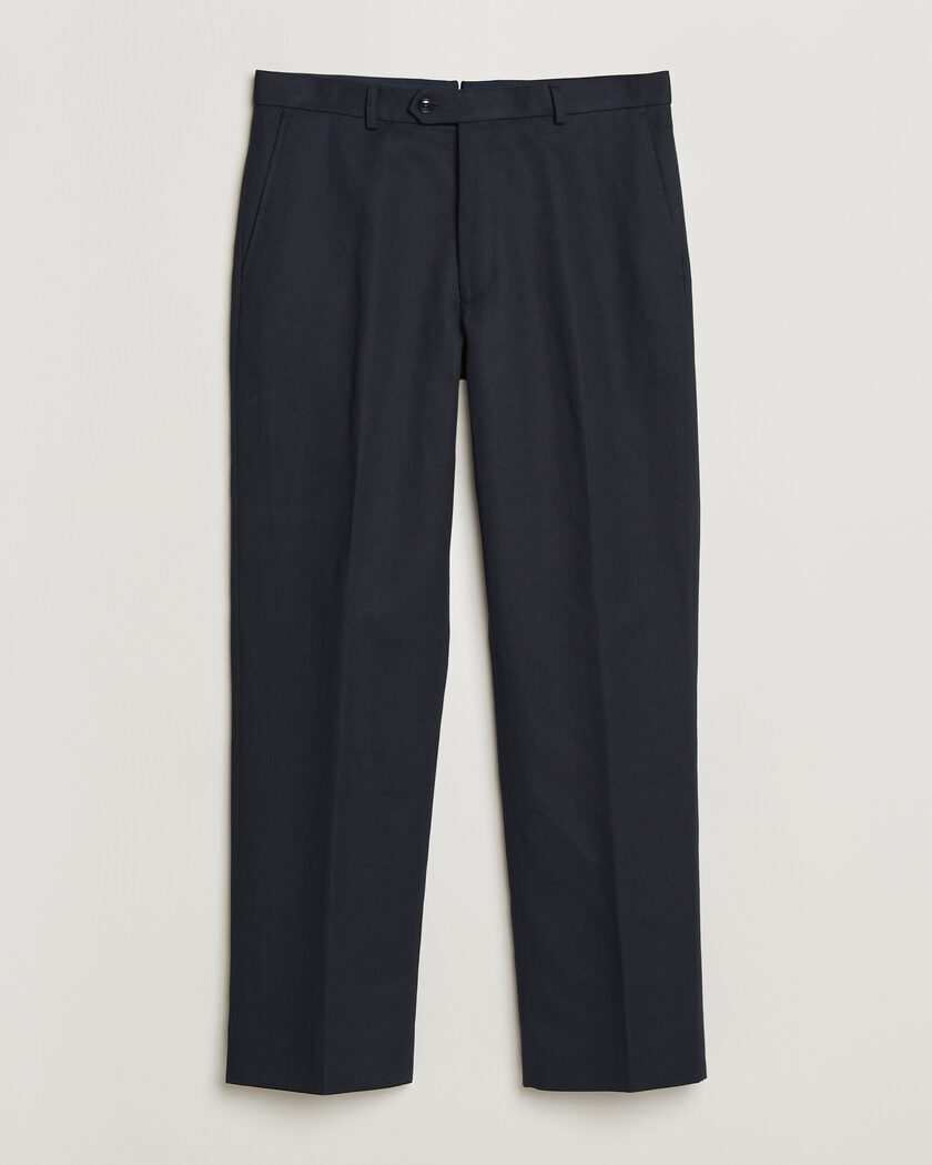  Oscar Jacobson Del Cotton/Linen Trousers Navy – Blå