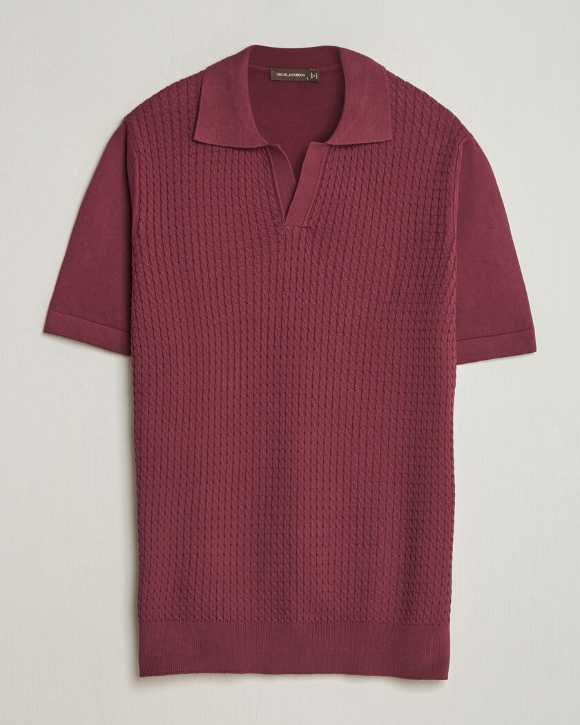 Oscar Jacobson Alf Structured Cotton Polo Wine Red – Rød
