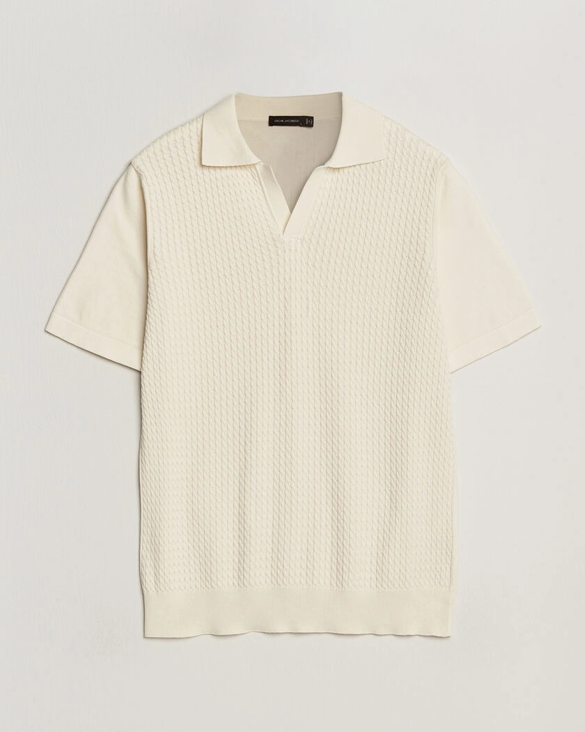 Oscar Jacobson Alf Structured Cotton Polo Off White – Hvid