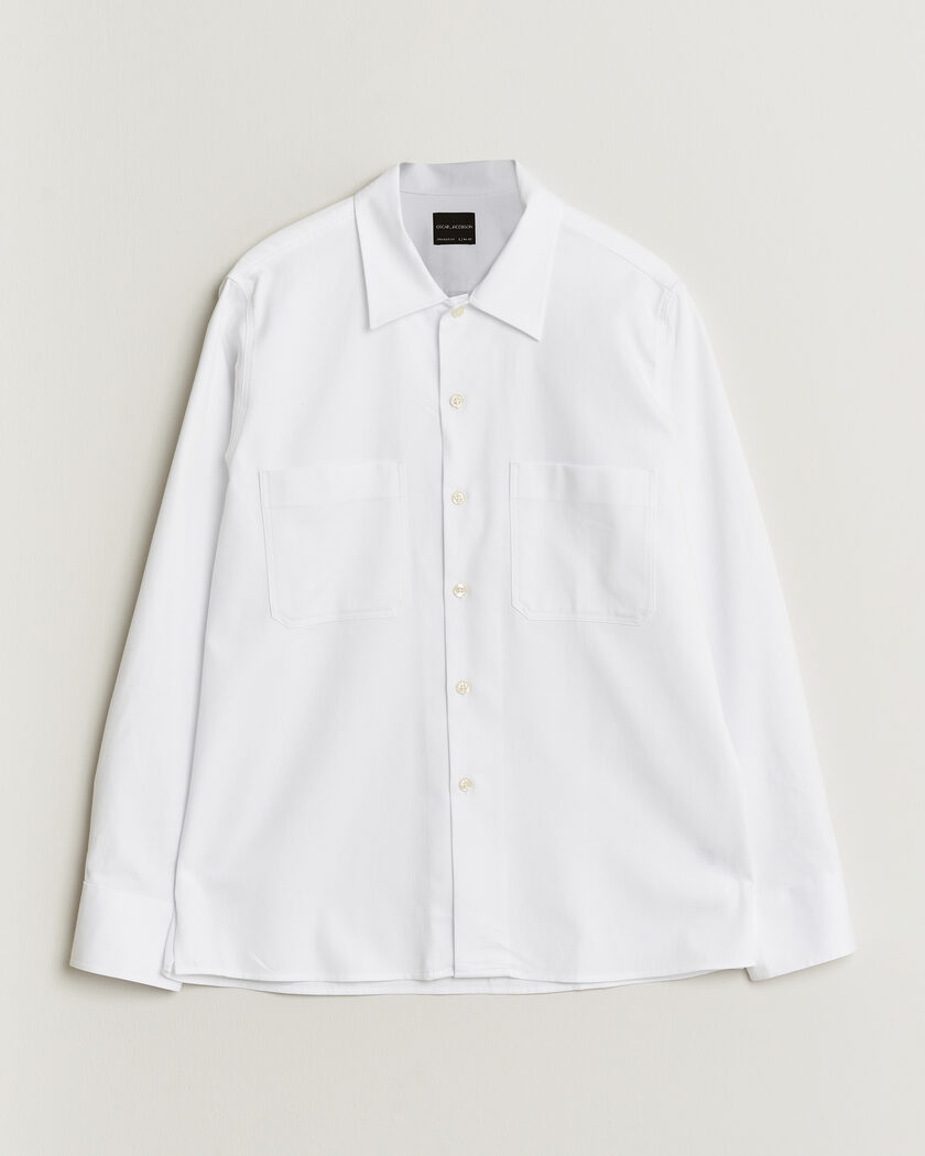 Oscar Jacobson Straight Fit Bowling Collar Cotton Shirt White – Hvid