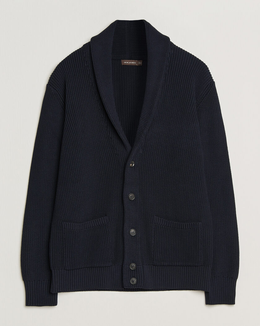 Oscar Jacobson Roland Knitted Cotton Cardigan Navy – Blå