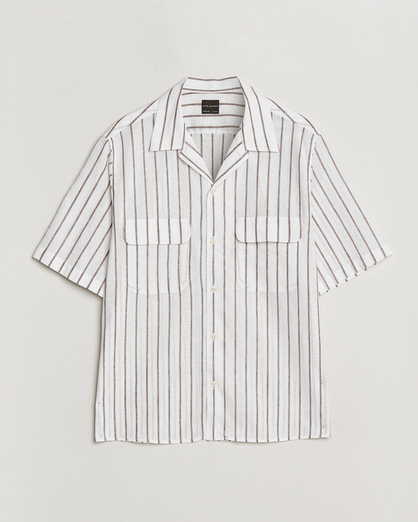 Oscar Jacobson Striped Short Sleeve Linen Shirt Brown/White – Hvid