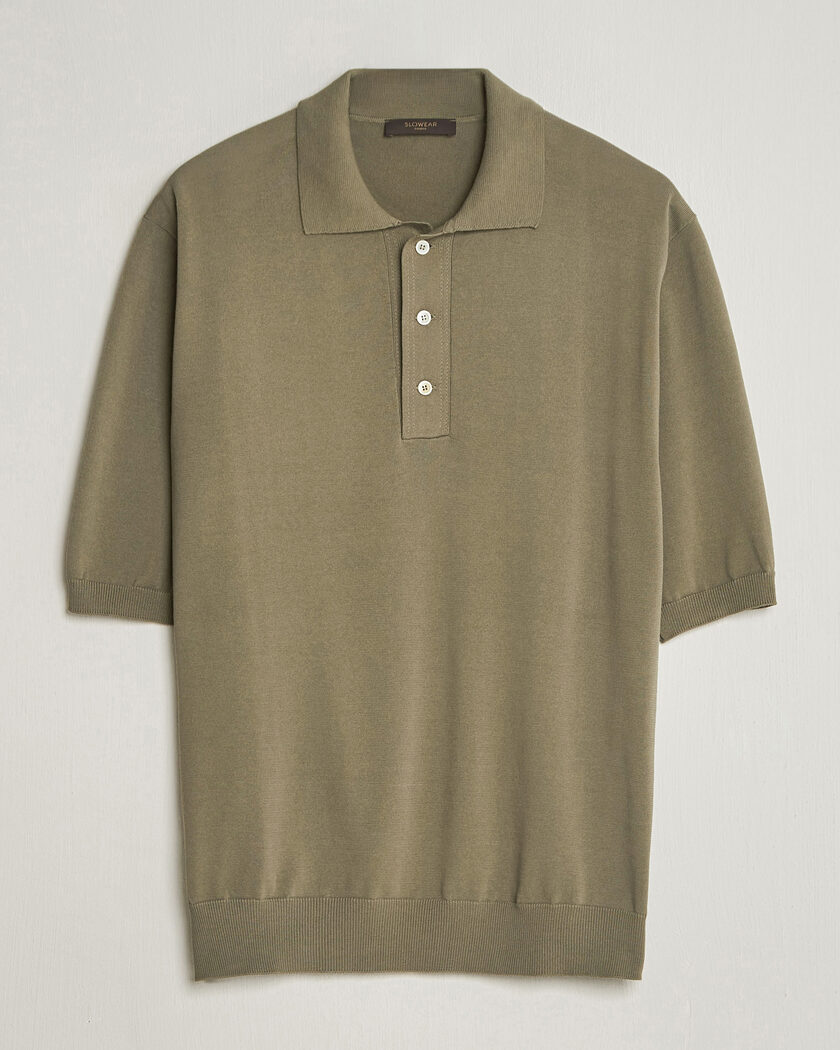 Zanone Knitted Cotton Polo Olive – Grøn