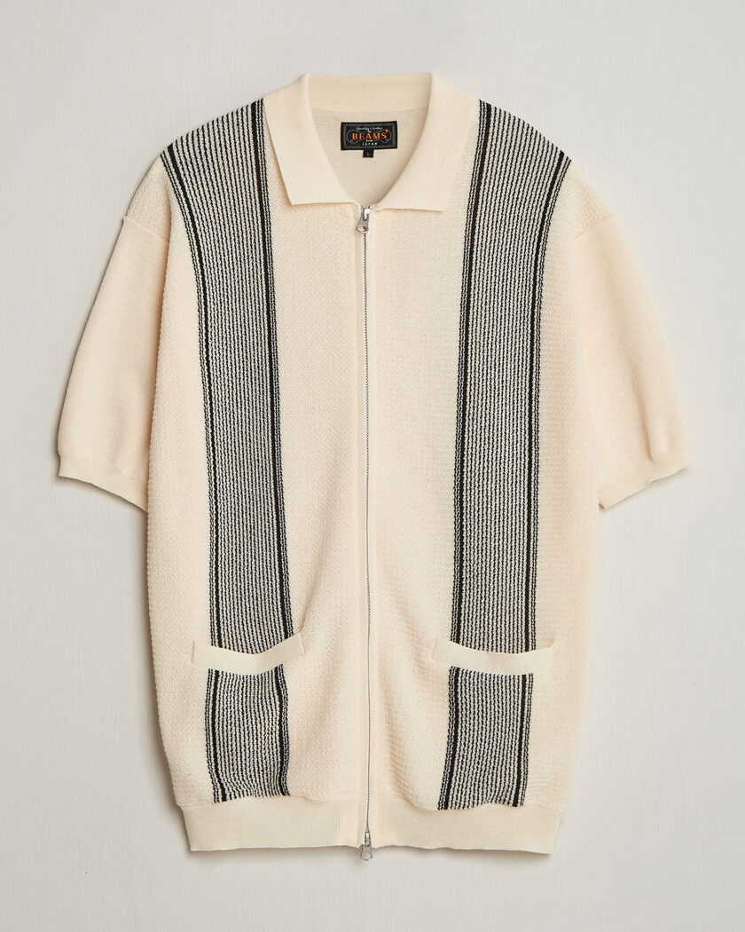 BEAMS PLUS Zip Knit Striped Polo Off White – Flerfarvet