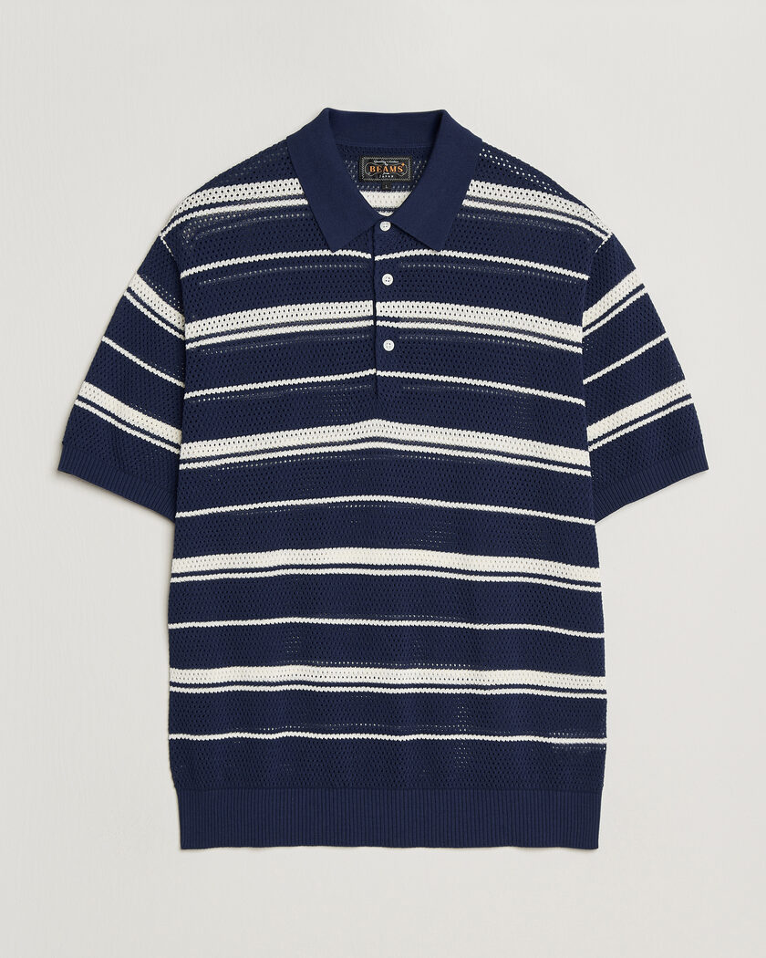BEAMS PLUS Short Sleeve Mesh Knit Polo Navy – Blå
