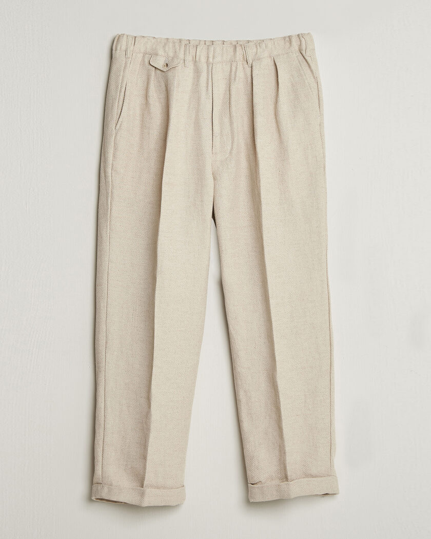 BEAMS PLUS Cotton/Linen Pleated Trousers Off White – Hvid