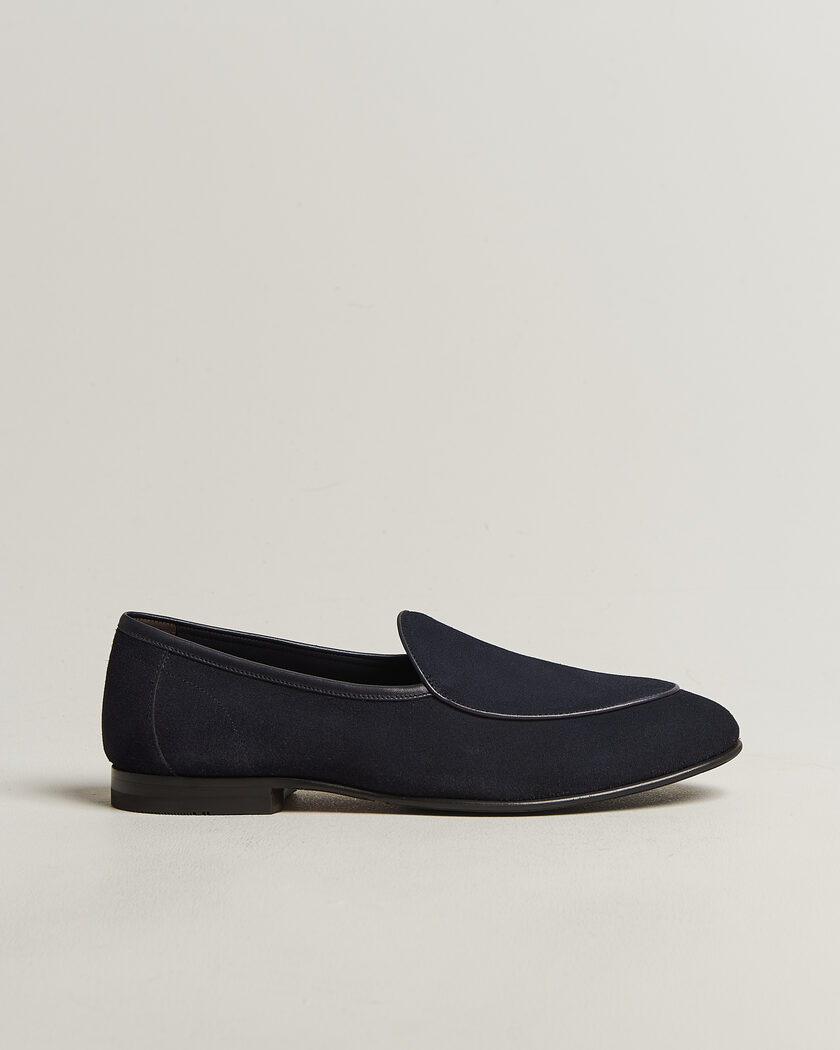  Loake 1880 Belgrave Suede Belgian Loafer Navy – Blå