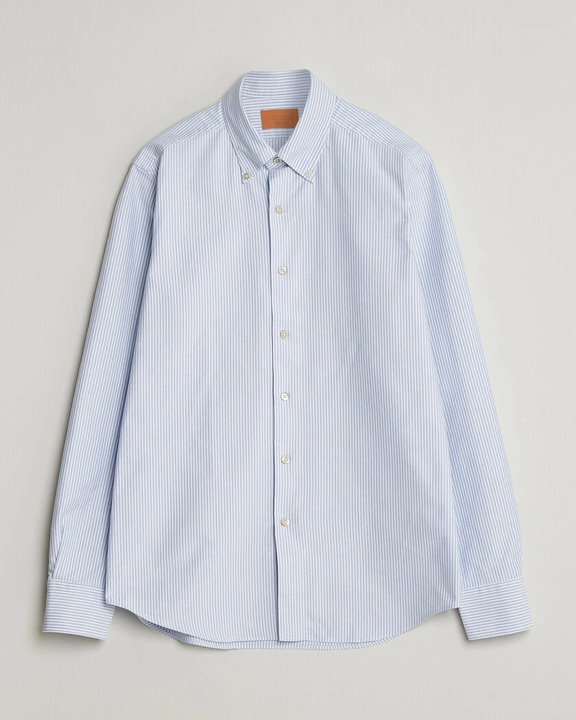 Grigio Oxford Button Down Shirt Light Blue Stripe – Blå