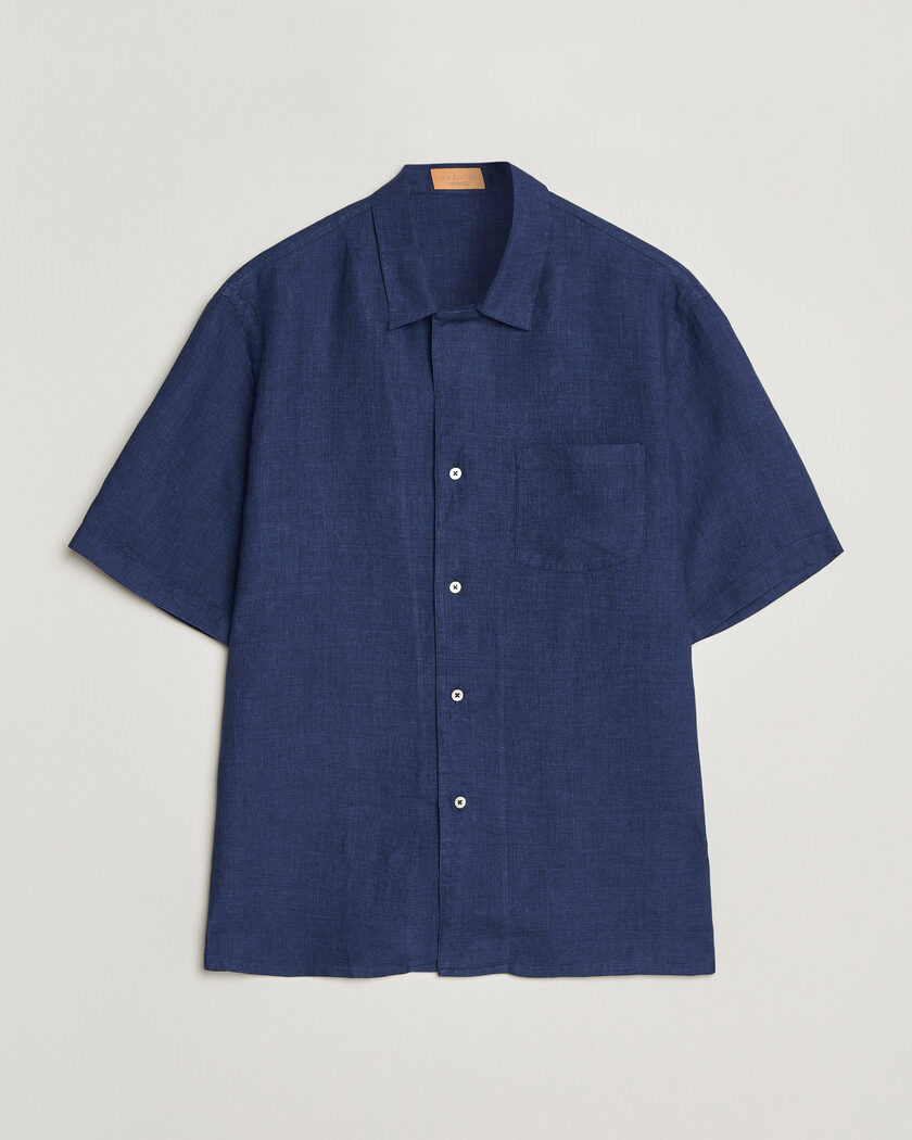 Grigio Linen Camp Collar Shirt Navy – Blå