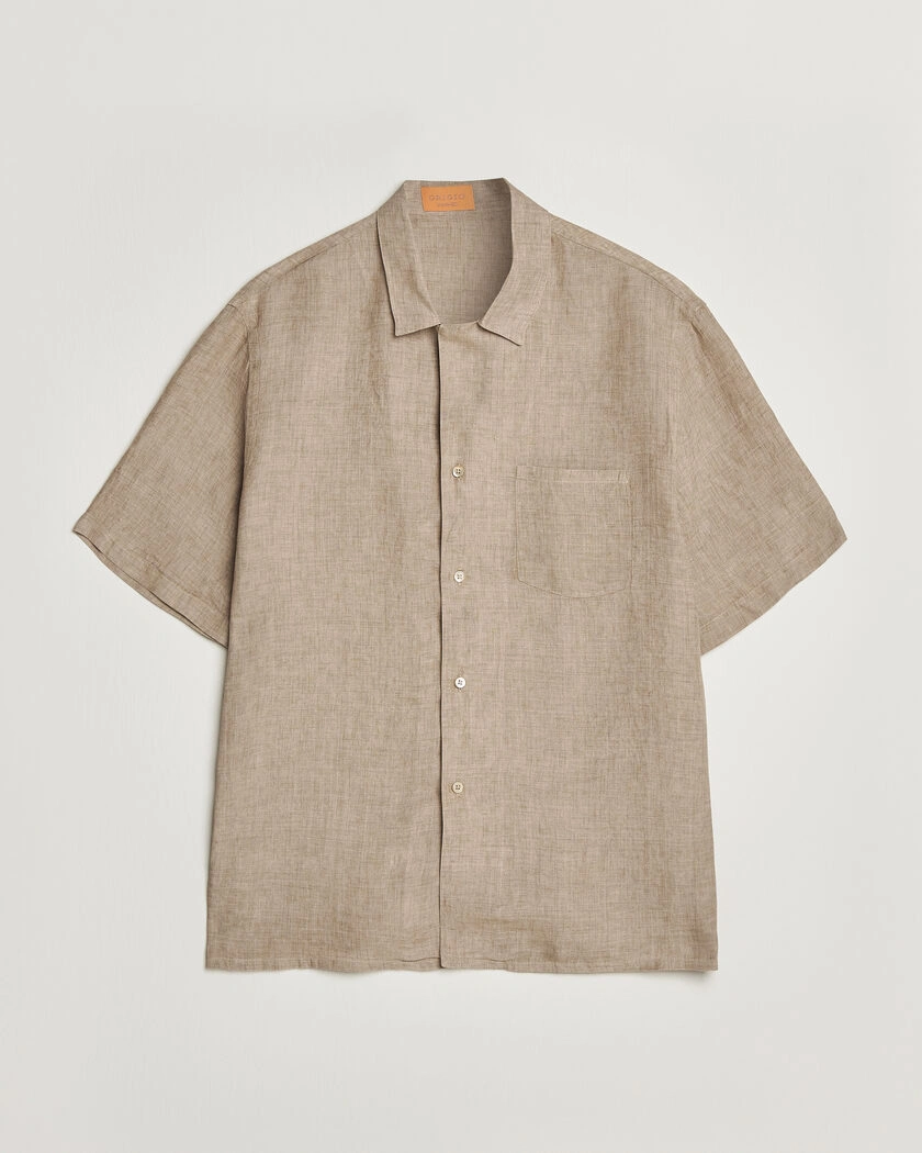 Grigio Linen Camp Collar Shirt Brown – Brun