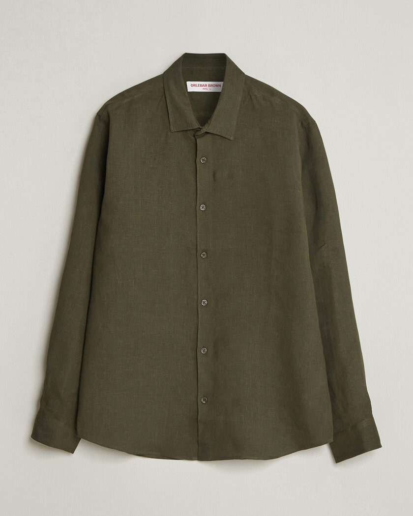 Orlebar Brown Giles Linen Stiched Shirt Bayleaf Green – Grøn