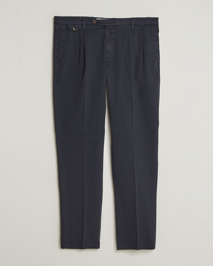 Briglia 1949 Easy Fit Pleated Cotton Stretch Chino Navy – Blå