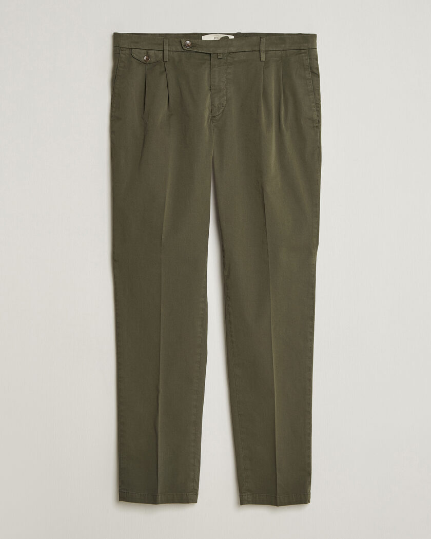 Briglia 1949 Easy Fit Pleated Cotton Stretch Chino Olive – Grøn
