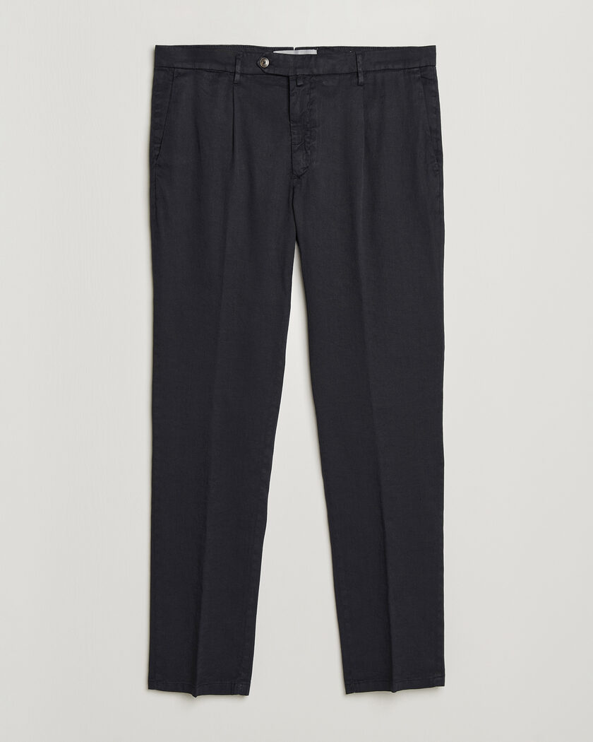 Briglia 1949 Pleated Linen Trousers Navy – Blå