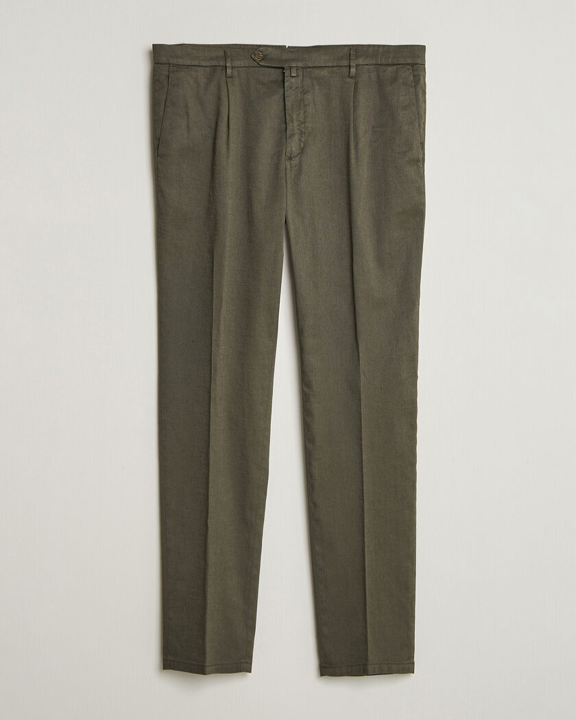 Briglia 1949 Pleated Linen Trousers Olive – Grøn
