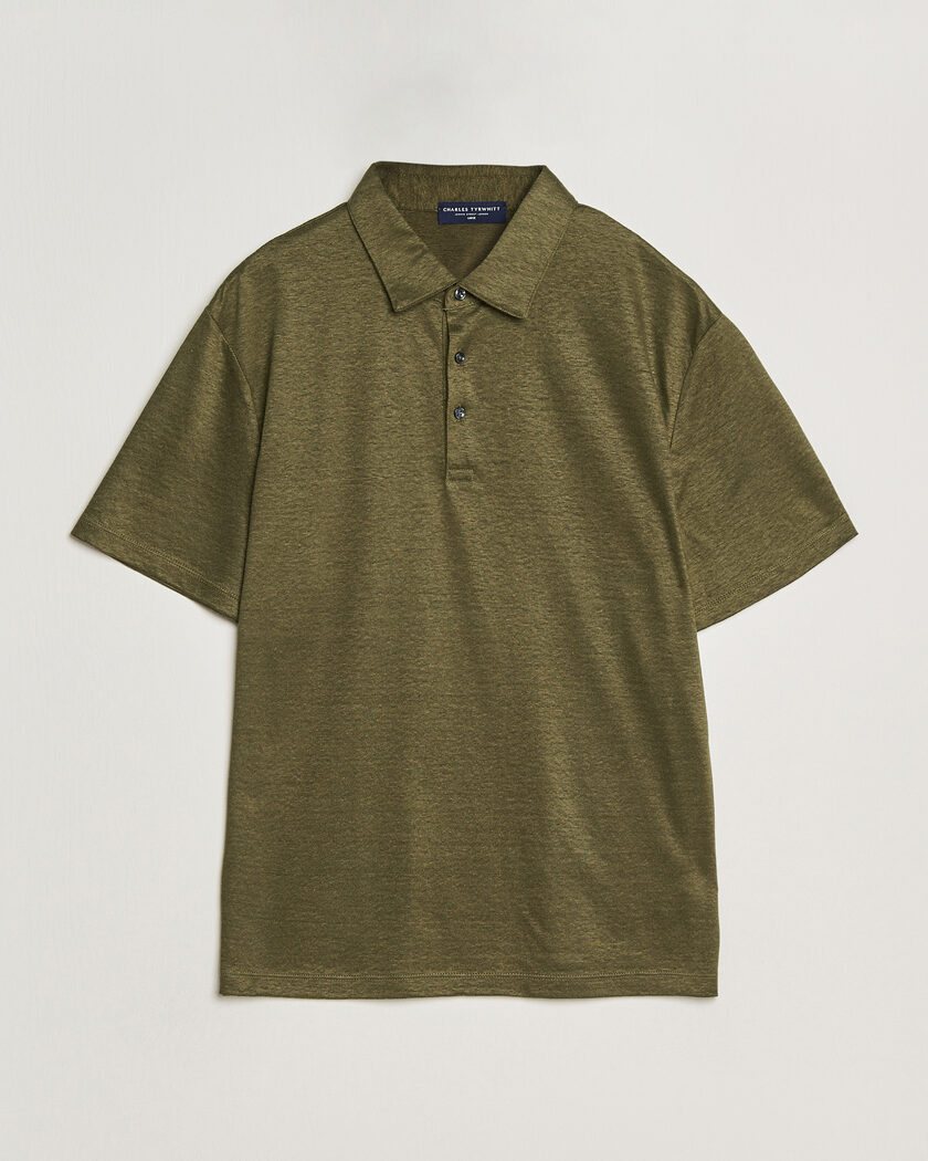 Charles Tyrwhitt Short Sleeve Linen Polo Olive – Grøn