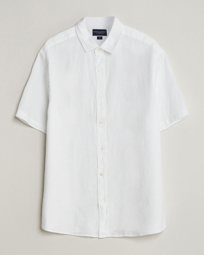 Charles Tyrwhitt Pure Linen Short Sleeve Slim Fit Shirt White – Hvid