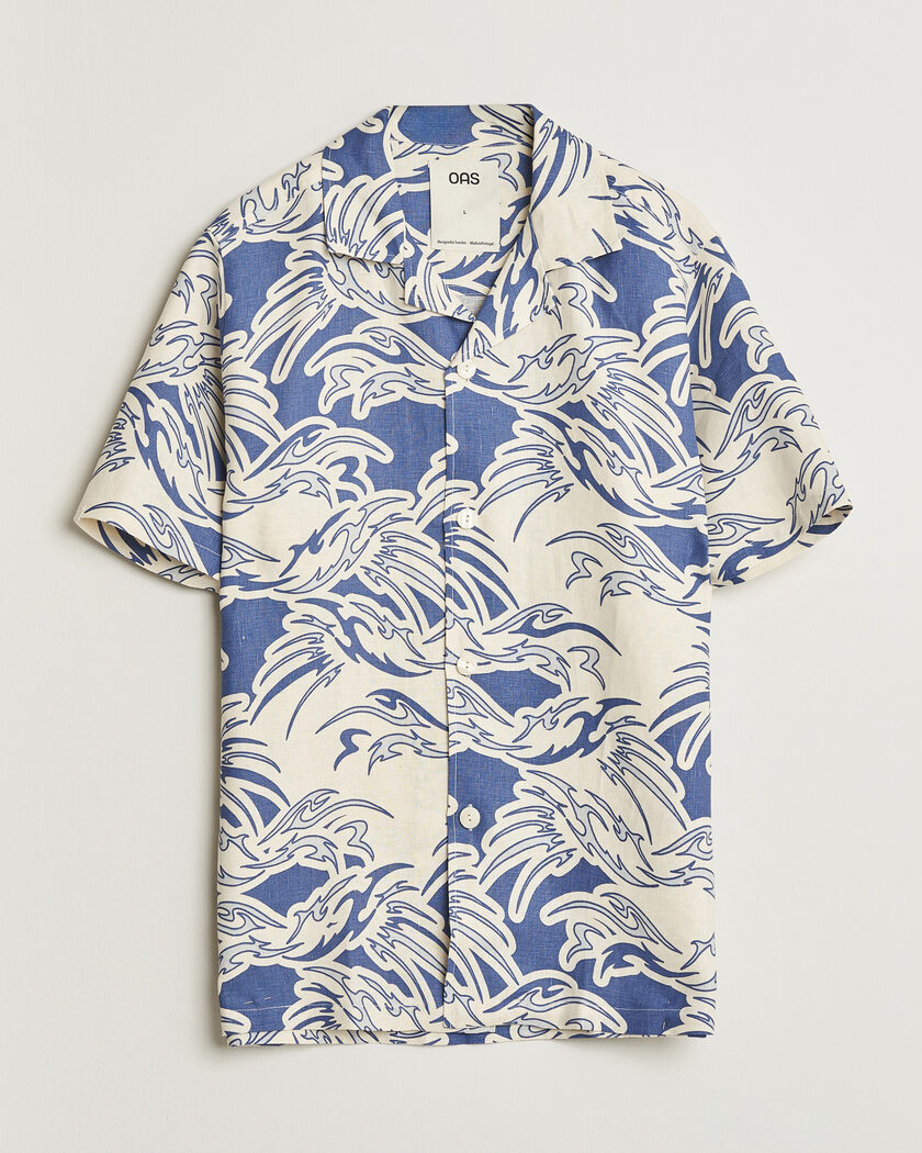 OAS Cuba Short Sleeve Printed Linen Shirt Rouge Blue – Blå