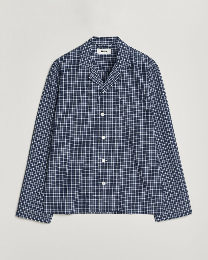 Tekla Fine Twill Pyjama Shirt Lanegan Checks – Blå