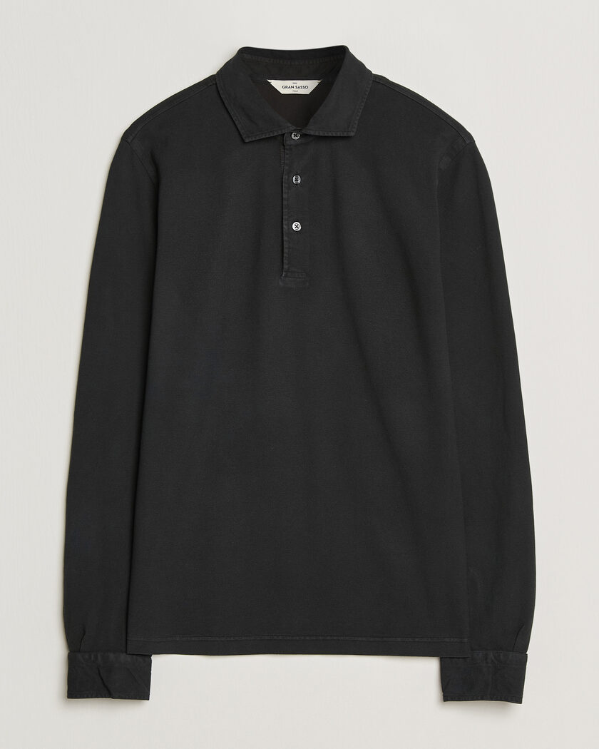 Gran Sasso Washed Long Sleeve Polo Black – Sort