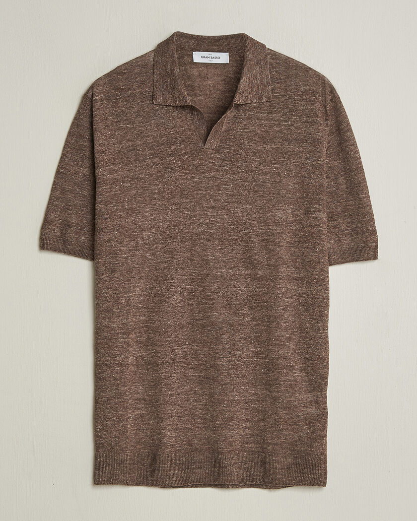Gran Sasso Washed Knitted Linen Polo Brown Melange – Brun