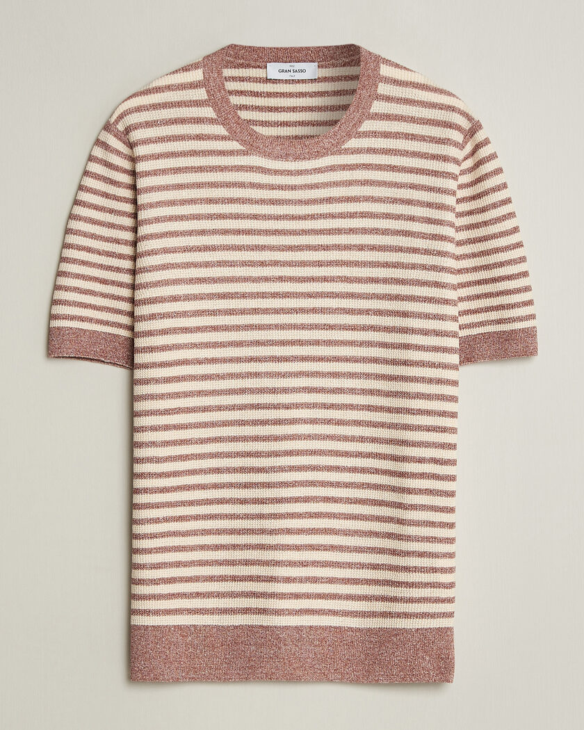 Gran Sasso Linen/Cotton Knitted Striped T-Shirt Red/White – Flerfarvet