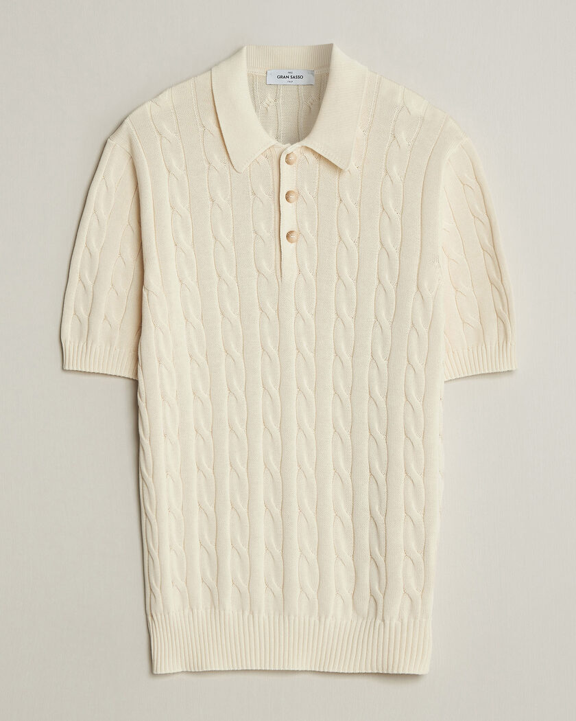 Gran Sasso Cotton Cable Knitted Polo Cream – Hvid