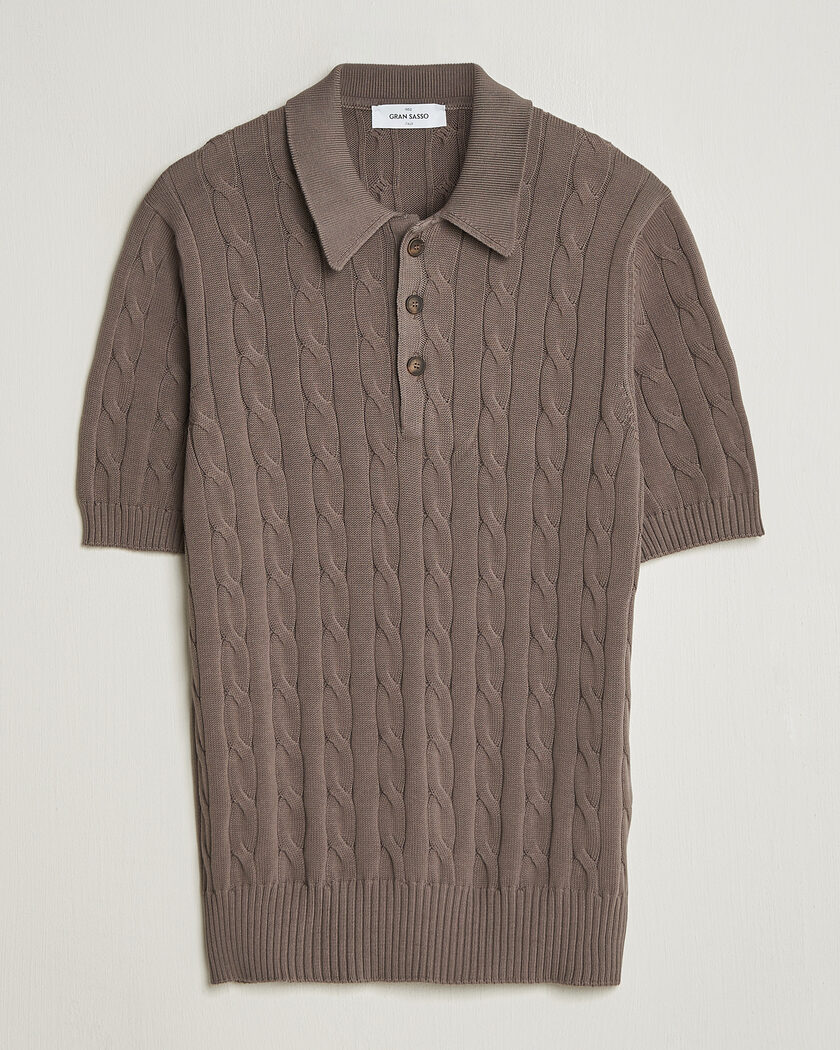 Gran Sasso Cotton Cable Knitted Polo Brown – Brun