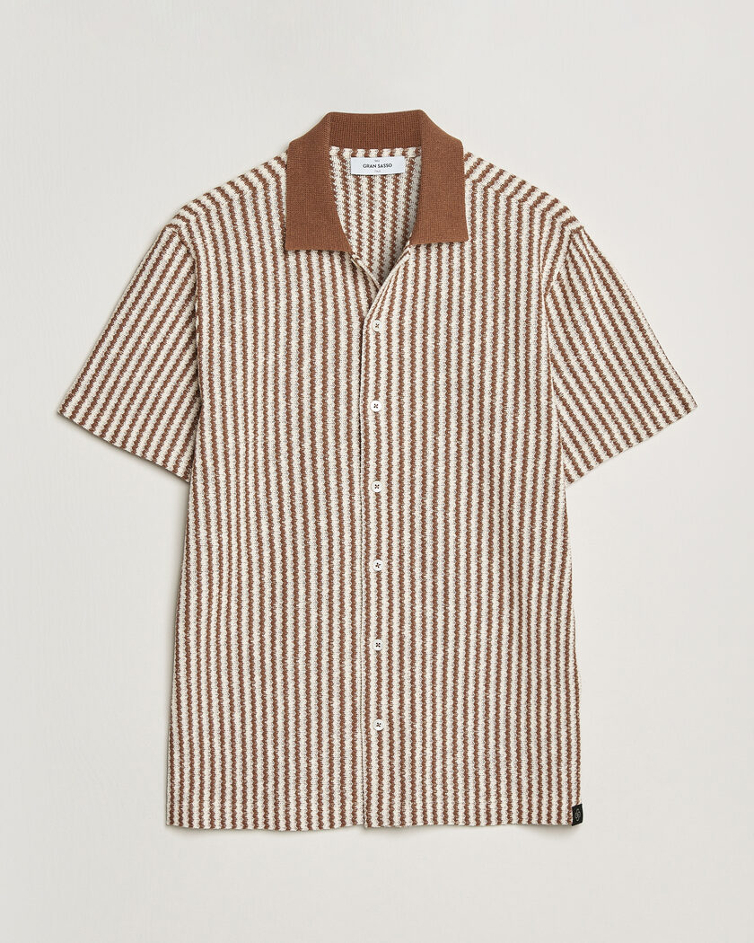 Gran Sasso Cotton Knitted Striped Resort Shirt Brown/White – Brun