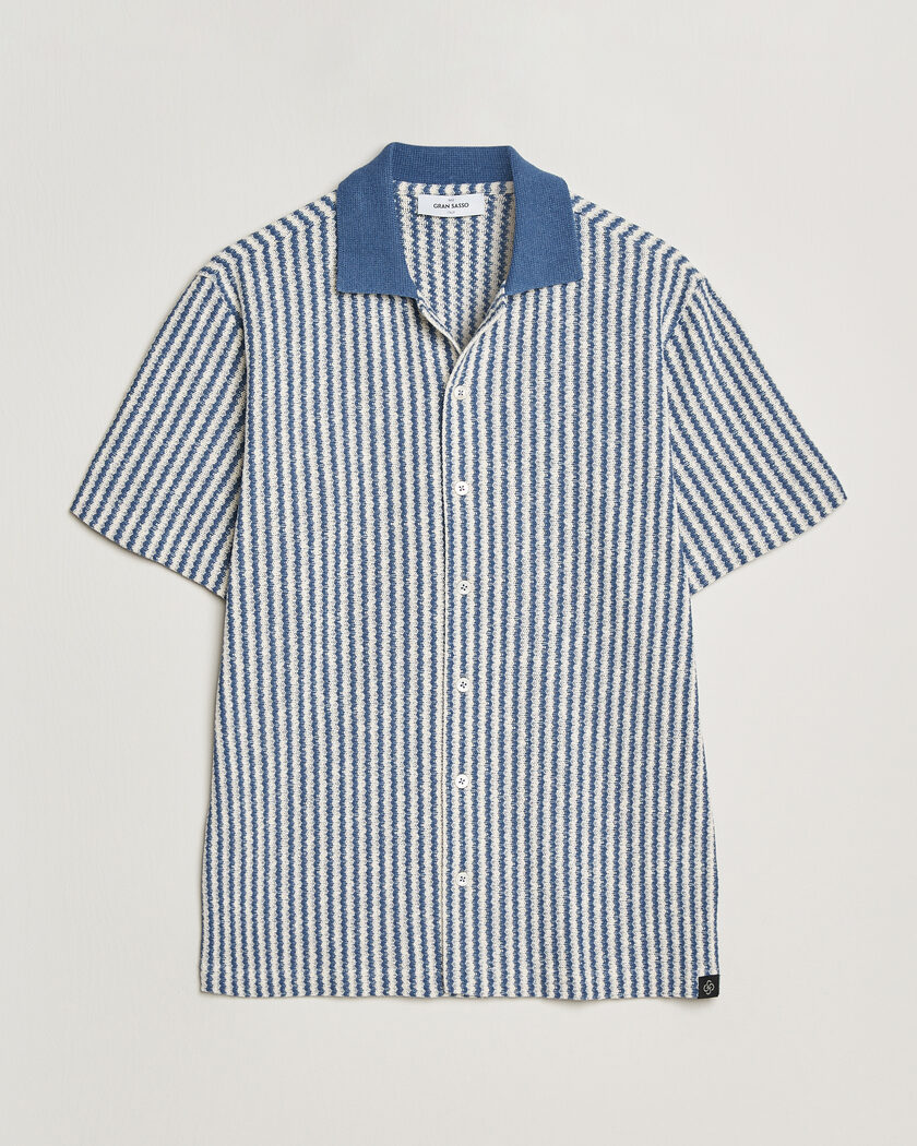 Gran Sasso Cotton Knitted Striped Resort Shirt Blue/white – Blå